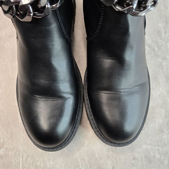 G by Guess Moto Combat Boots Size 8 Black Grunge Lug Sole Chunky Chain Booties - Picture 13 of 13